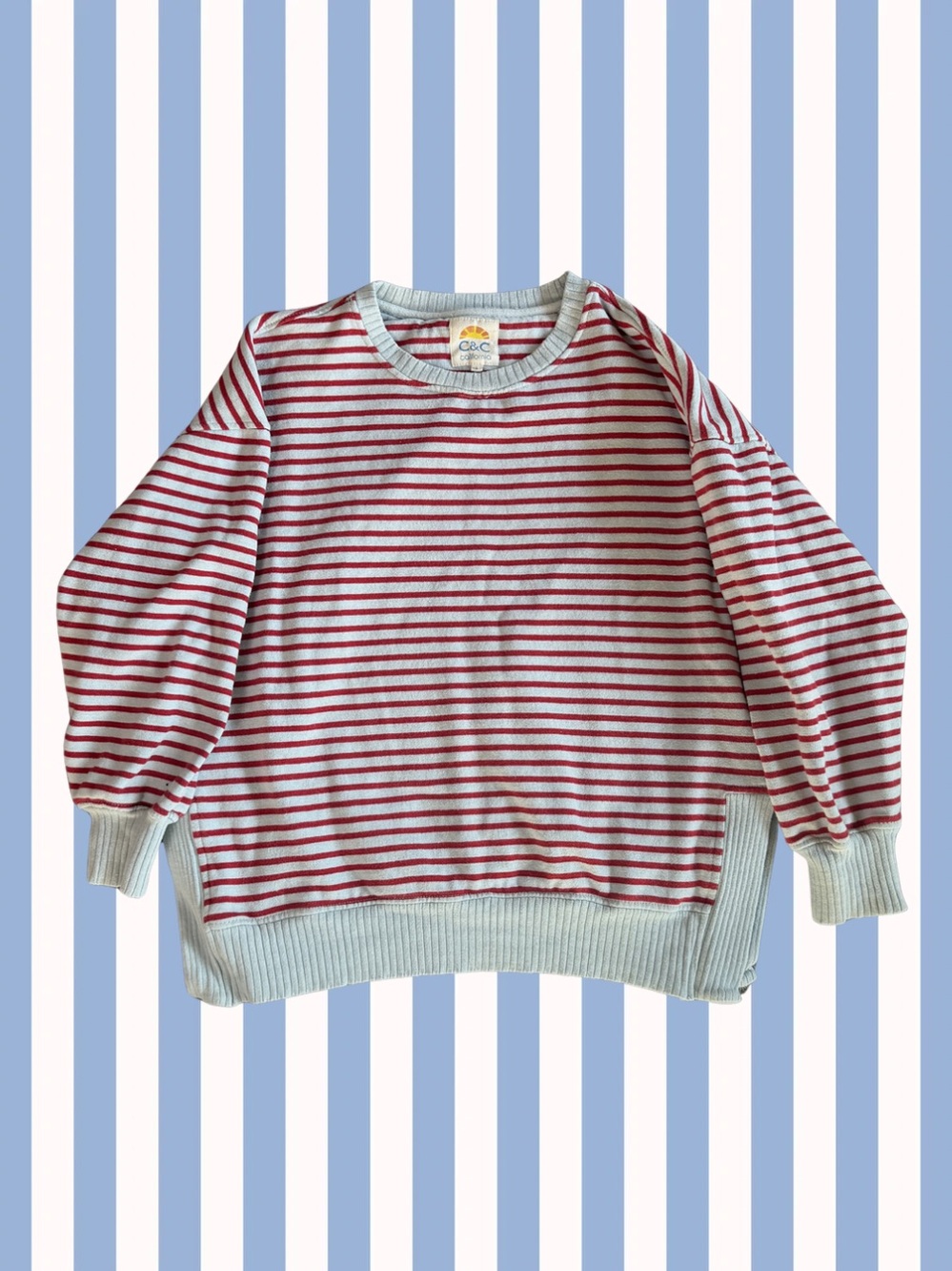 C&C - Striped Crewneck Sweater in Red and Blue - Women's L